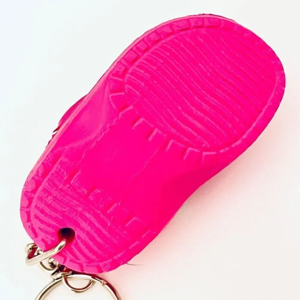 NWT Gorgeous Hot Pink Plastic & Silver hardware Metal Sandals Keyring Key holder